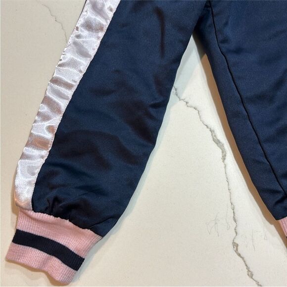 Colorful Planet | Navy Blue Girls Satin Butterfly Reversible Lined Bomber 6/6X - Picture 2 of 15